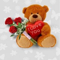 3 PCS. RED ROSES W/ TEDDY BEAR